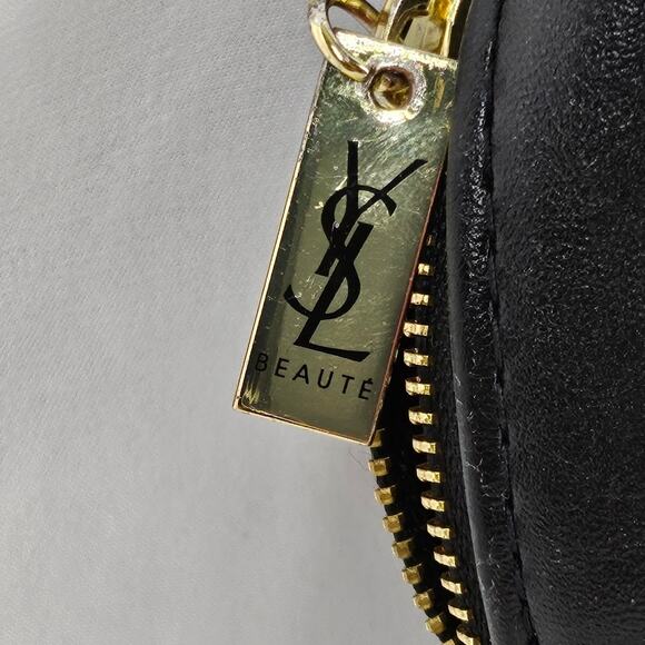 YSL BEAUTY MAKEUP BAG – BLACK LEATHER – GOLD ZIPPER – RARE EMBOSSED LIP DETAIL - Picture 5 of 11